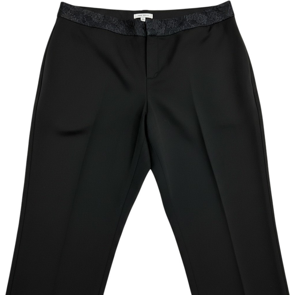 Nine West Womens XL Black Lace Trim Waistband Dress Pants Straight Leg Trousers